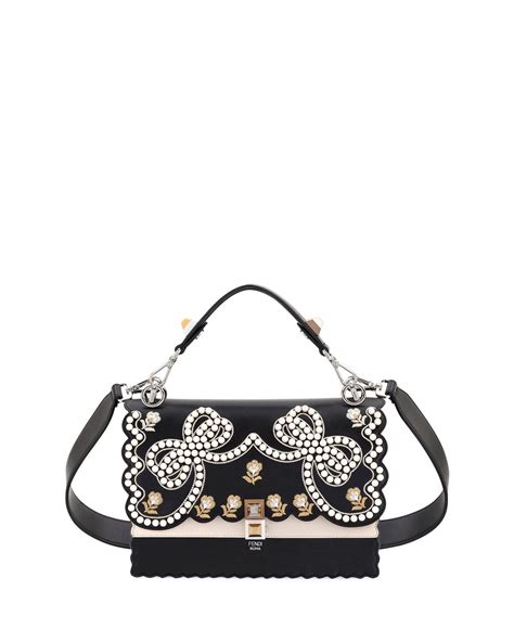 Fendi Kan I Bow Leather Scalloped Shoulder Bag 